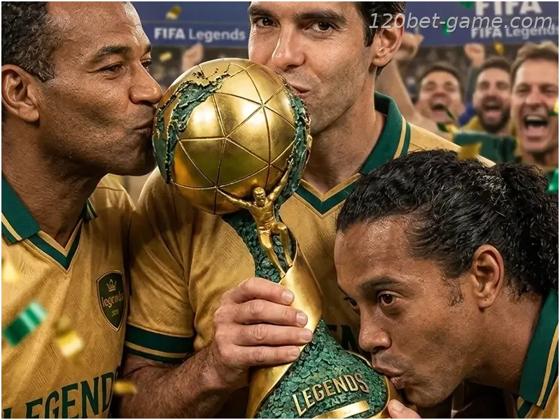 Jogadores comerando o trofeu da copa legends 