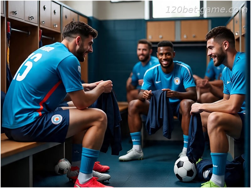 jogadores no vestuário