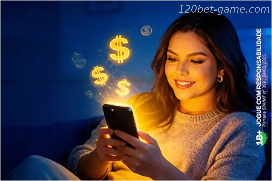 Mulher com celular olhando site da 120bet